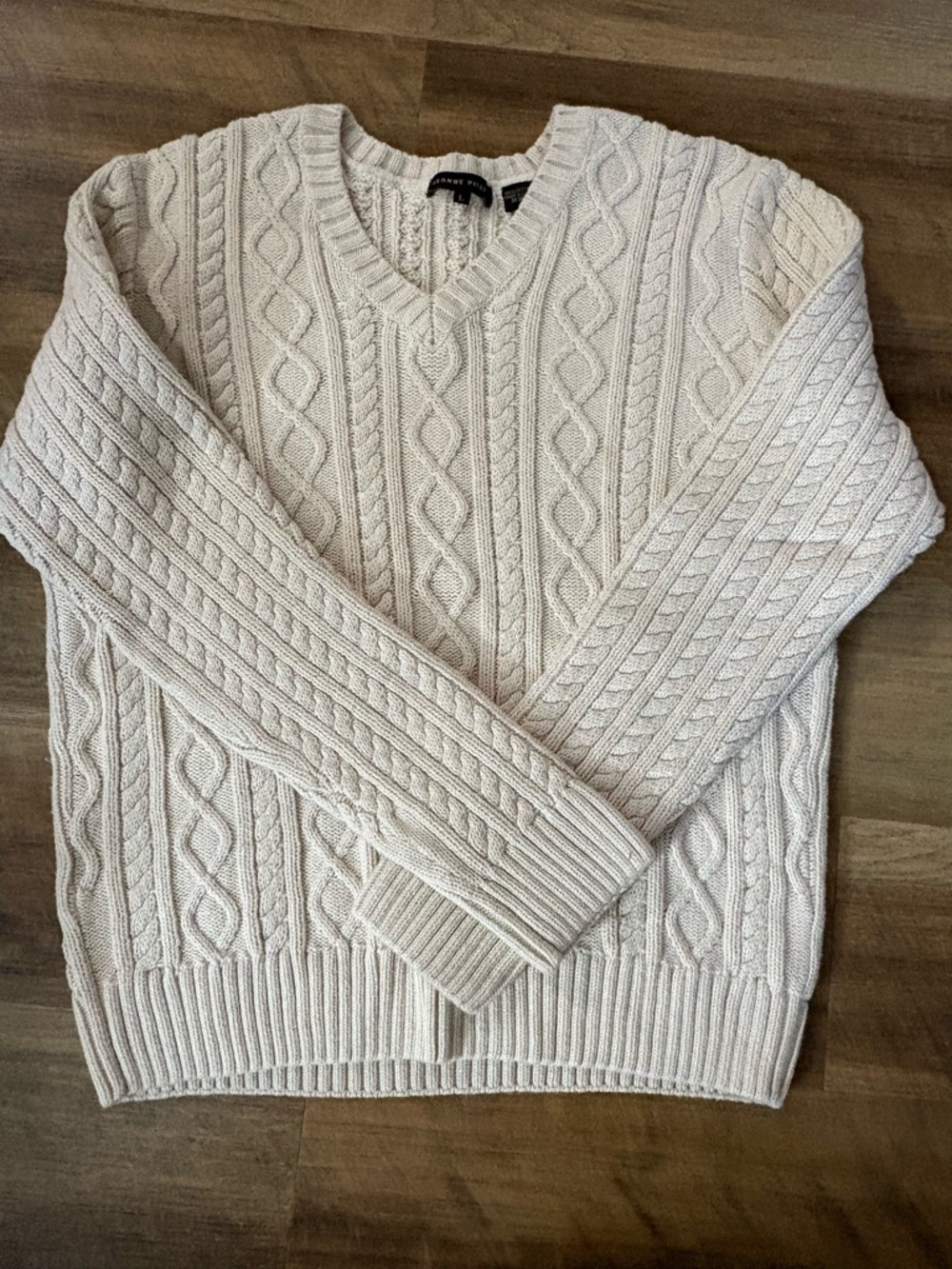 JEANNE PIERRE Cream Cable Knit V-Neck Sweater